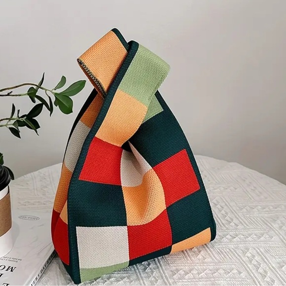 Green and Orange Geometric Patchwork Tote Bag - Picture 2 of 3